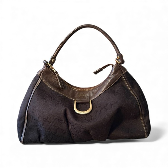 Vintage Gucci Abby D ring black with brown leather trim shoulder Women's Bag - Picture 1 of 16